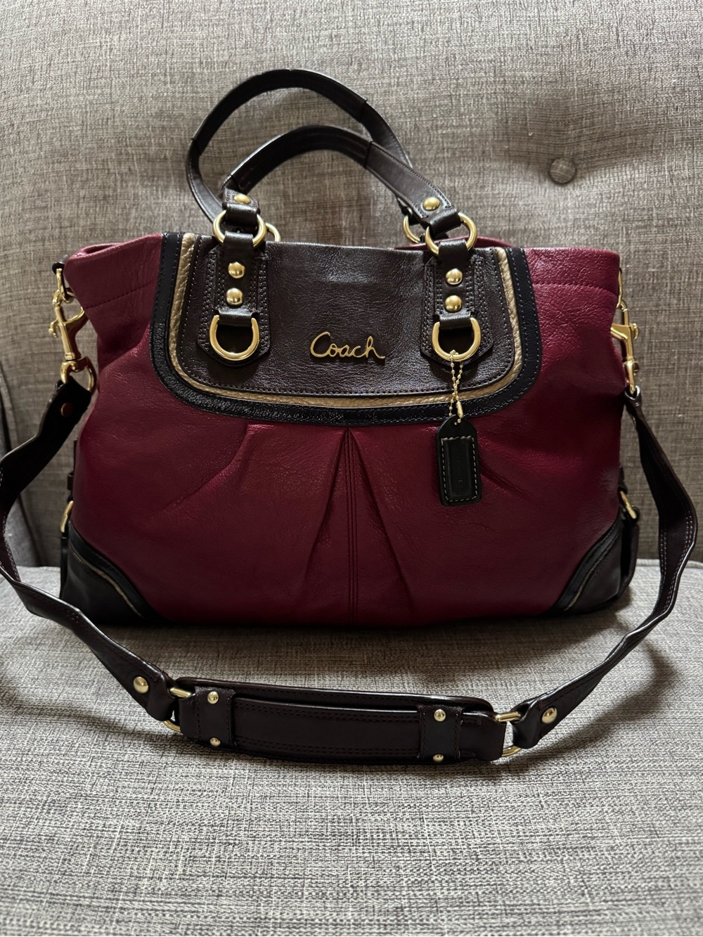 Coach Ashley Colourblock Genuine Leather Carryall Multi Compartment Satchel Bag